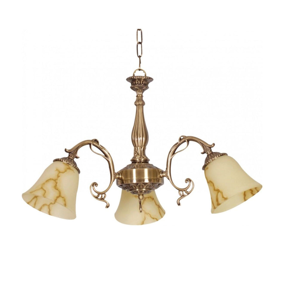 Lustra Karina, Metal Bronz+ Abajur Sticla Crem, Mod Marmorat, 2x E27