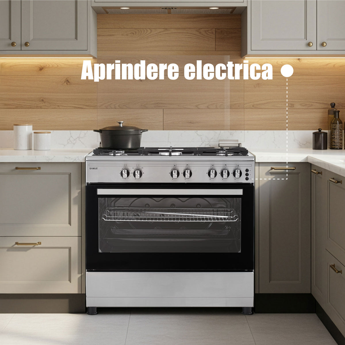 Aragaz Pe Gaz Samus, 5 Arzatoare, 92l , Aprindere Electrica,  90cm