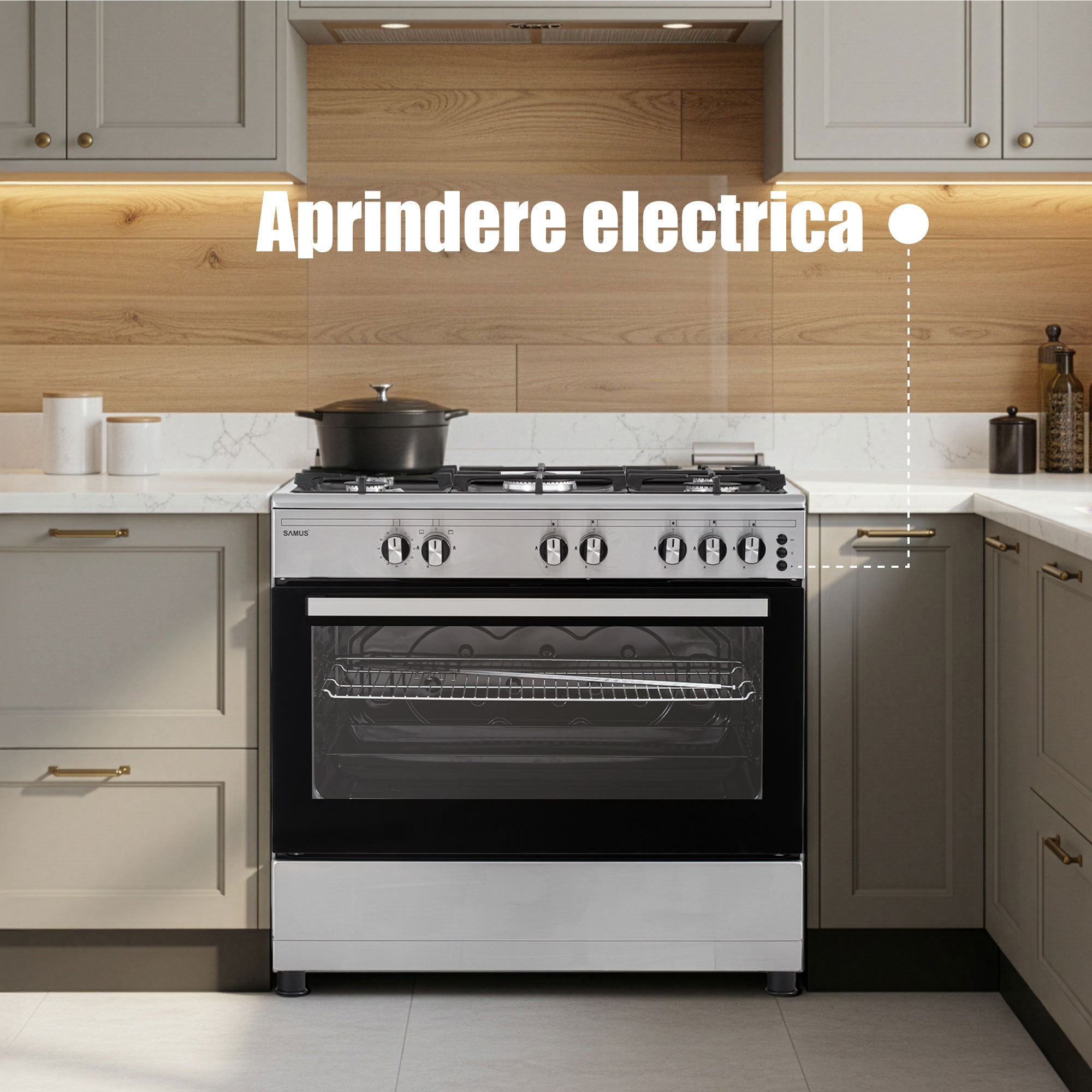 Aragaz Pe Gaz Samus, 5 Arzatoare, 92l , Aprindere Electrica,  90cm