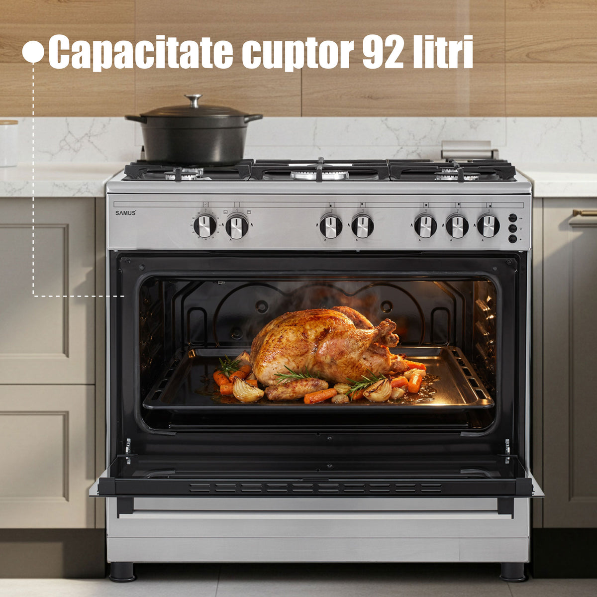 Aragaz Pe Gaz Samus, 5 Arzatoare, 92l , Aprindere Electrica,  90cm
