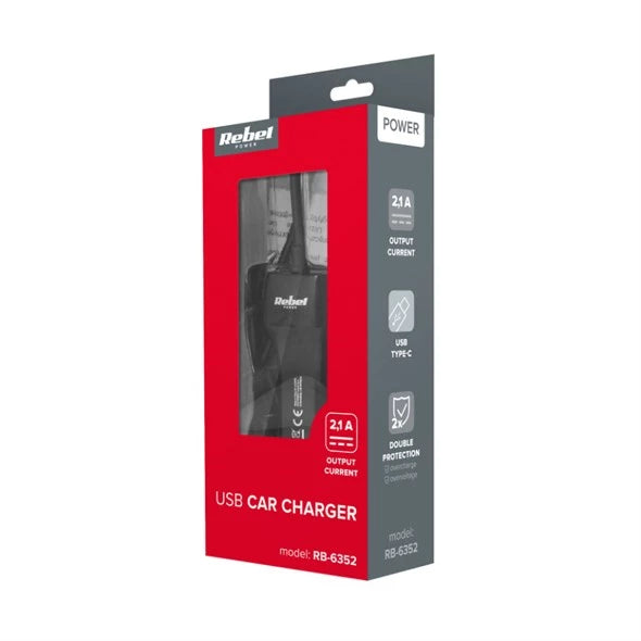 Incarcator Auto Usb Type C 2100ma Rebel