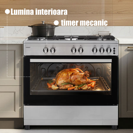 Aragaz Pe Gaz Samus, 5 Arzatoare, 92l , Aprindere Electrica,  90cm