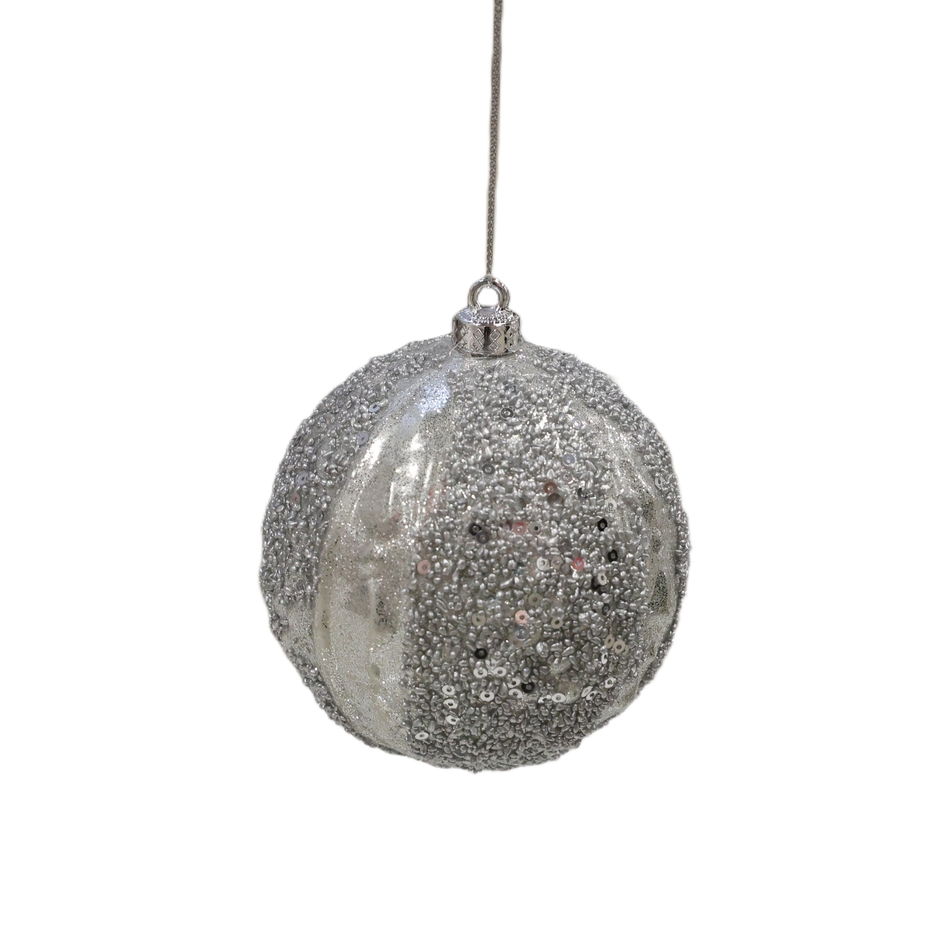 Xmas Ornament Glob Gri Prafuit Cu Paiete, Plastic 10 Cm