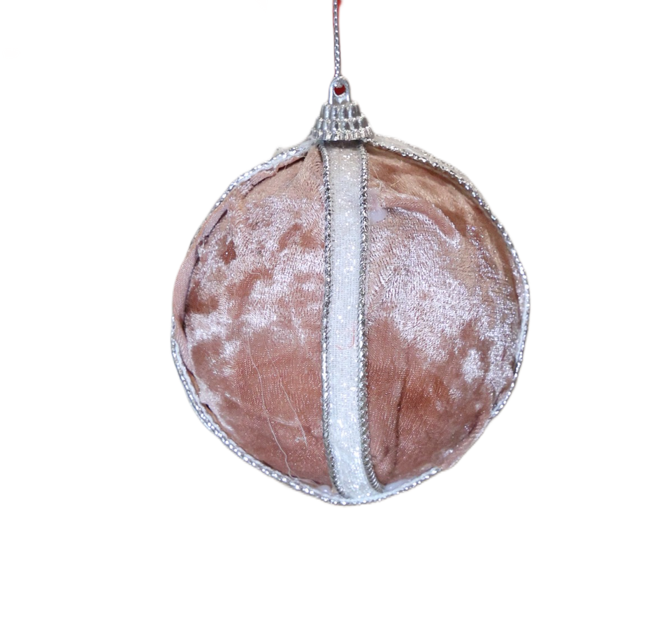 Xmas Glob 8 Cm Roz Din Catifea Cu Argintiu