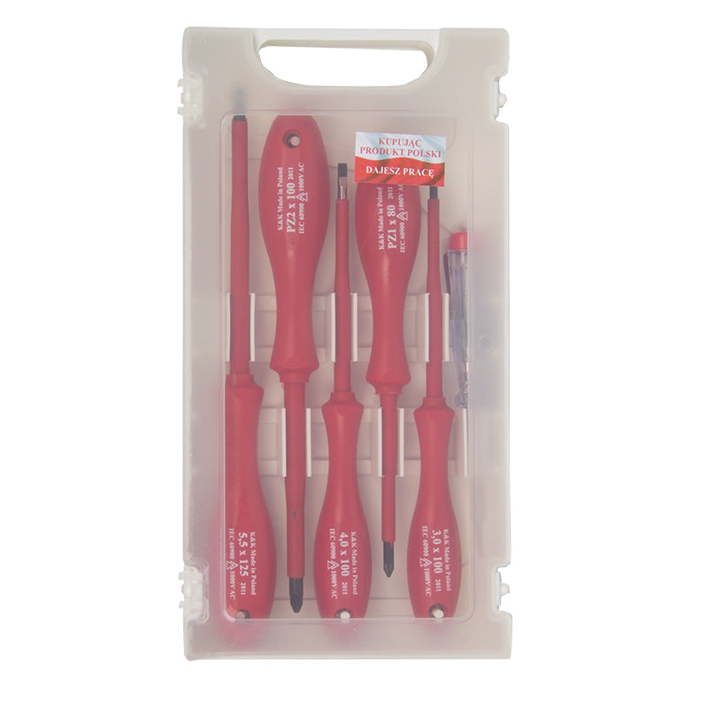 Set șurubelnițe izolate PVC plate și PZ + tester, 6 piese POLONIA 10078