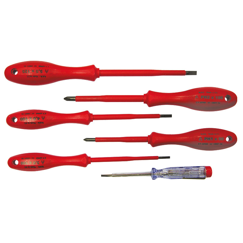 Set șurubelnițe izolate PVC plate și PZ + tester, 6 piese POLONIA 10078
