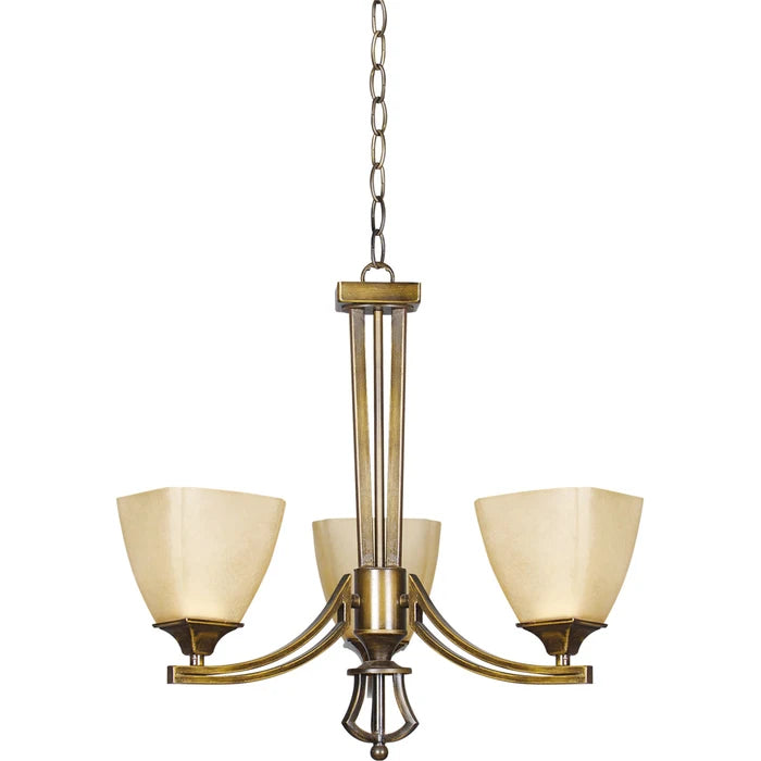 Lustra Baldo, Metal Bronz Antic + Abajur Sticla Crem, 3 X E27