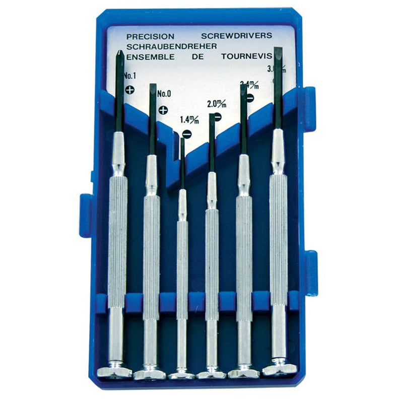 Set șurubelnițe precizie CR-V, 6 piese, cutie plastic MEGA 10206