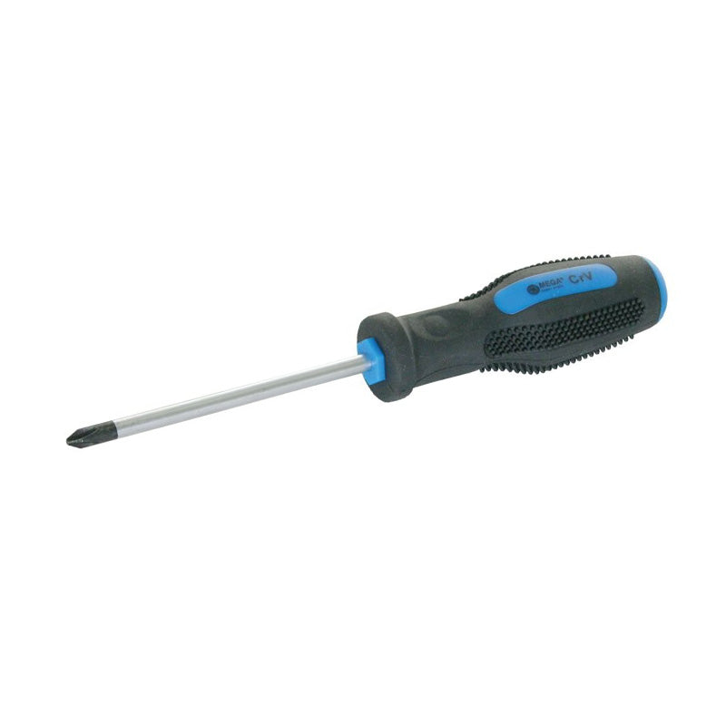Șurubelniță cruce cu mâner cauciuc MEGA, vârf magnetic, PH, oțel crom-vanadiu