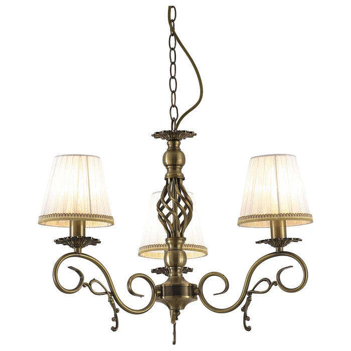 Candelabru 5 Toscany, Metal Bronz + Abajur Textil Alb - Auriu 5x E14