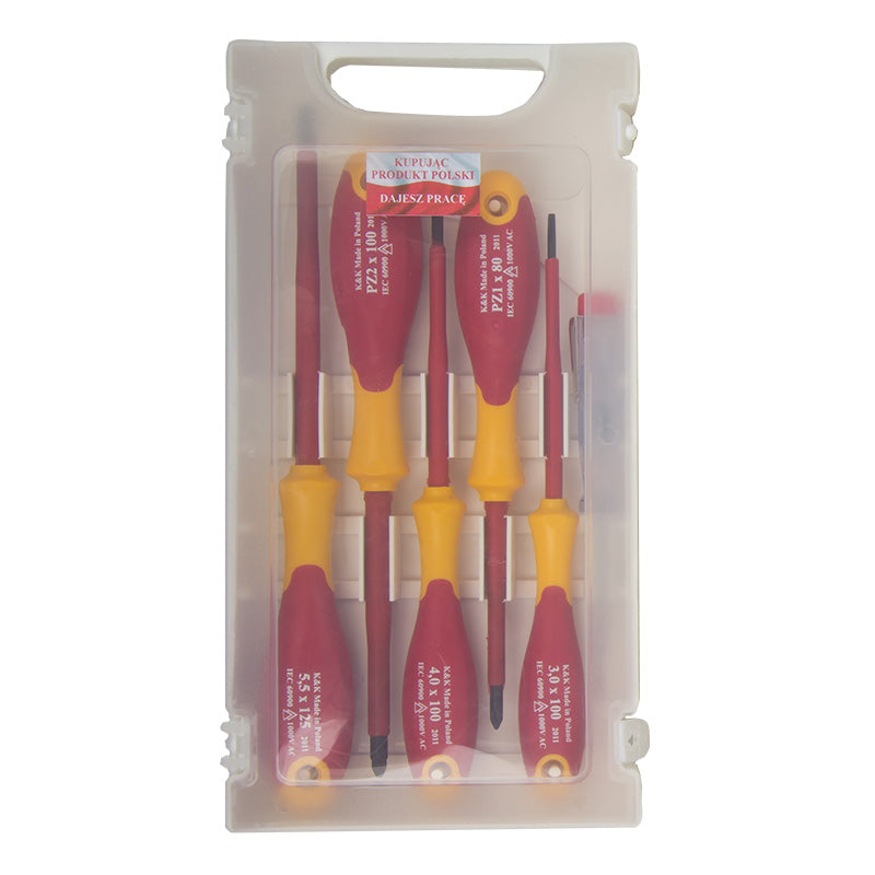Set șurubelnițe izolate ABS plate și Pozidriv cu tester, 6 piese, POLONIA 10599