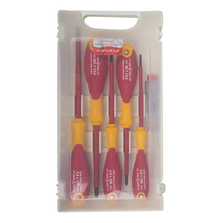 Set șurubelnițe izolate ABS plate și Pozidriv cu tester, 6 piese, POLONIA 10599
