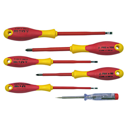 Set șurubelnițe izolate ABS plate și Pozidriv cu tester, 6 piese, POLONIA 10599