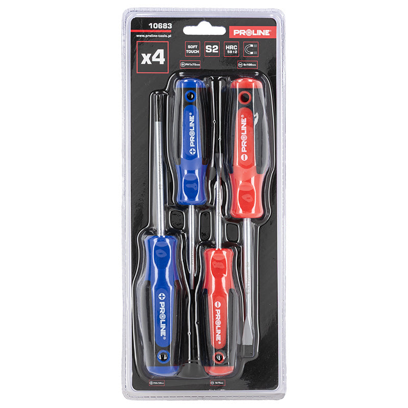 Set șurubelnițe S2 cu mâner soft-touch, 4 piese PROLINE 10683