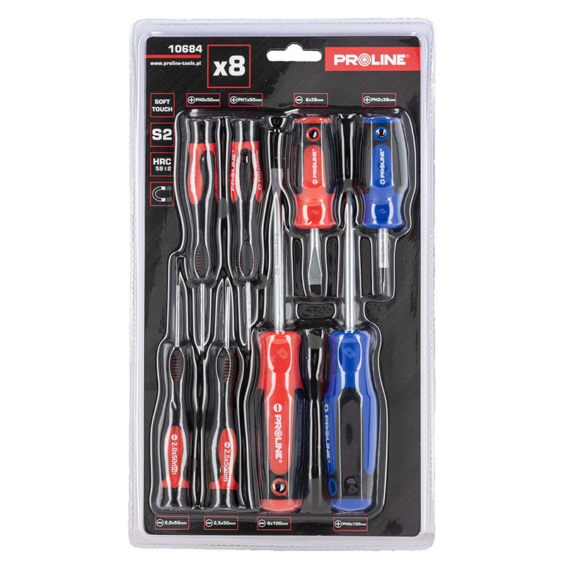 Set șurubelnițe S2 cu mâner soft-touch, 8 bucăți PROLINE 10684