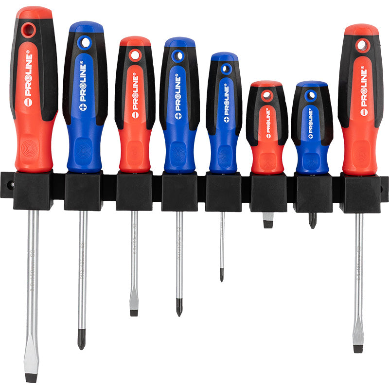Set șurubelnițe S2 cu mâner soft-touch și suport, 8 piese PROLINE 10685