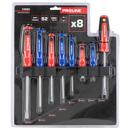 Set șurubelnițe S2 cu mâner soft-touch și suport, 8 piese PROLINE 10685