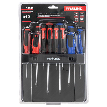 Set șurubelnițe S2 mâner soft-touch cu suport 12 piese PROLINE 10686
