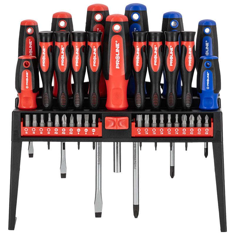 Set șurubelnițe S2, mâner soft-touch, cu stand, 37 piese PROLINE 10687