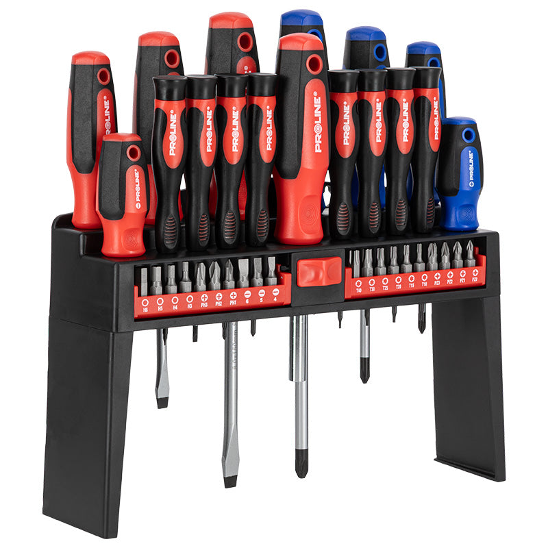 Set șurubelnițe S2, mâner soft-touch, cu stand, 37 piese PROLINE 10687