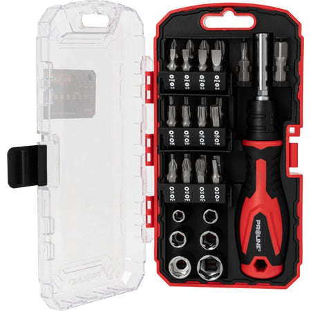 Set varfuri și tubulare cu șurubelniță, 33 piese, biți oțel S2, PROLINE 10721