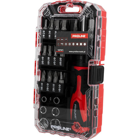 Set varfuri și tubulare cu șurubelniță, 33 piese, biți oțel S2, PROLINE 10721