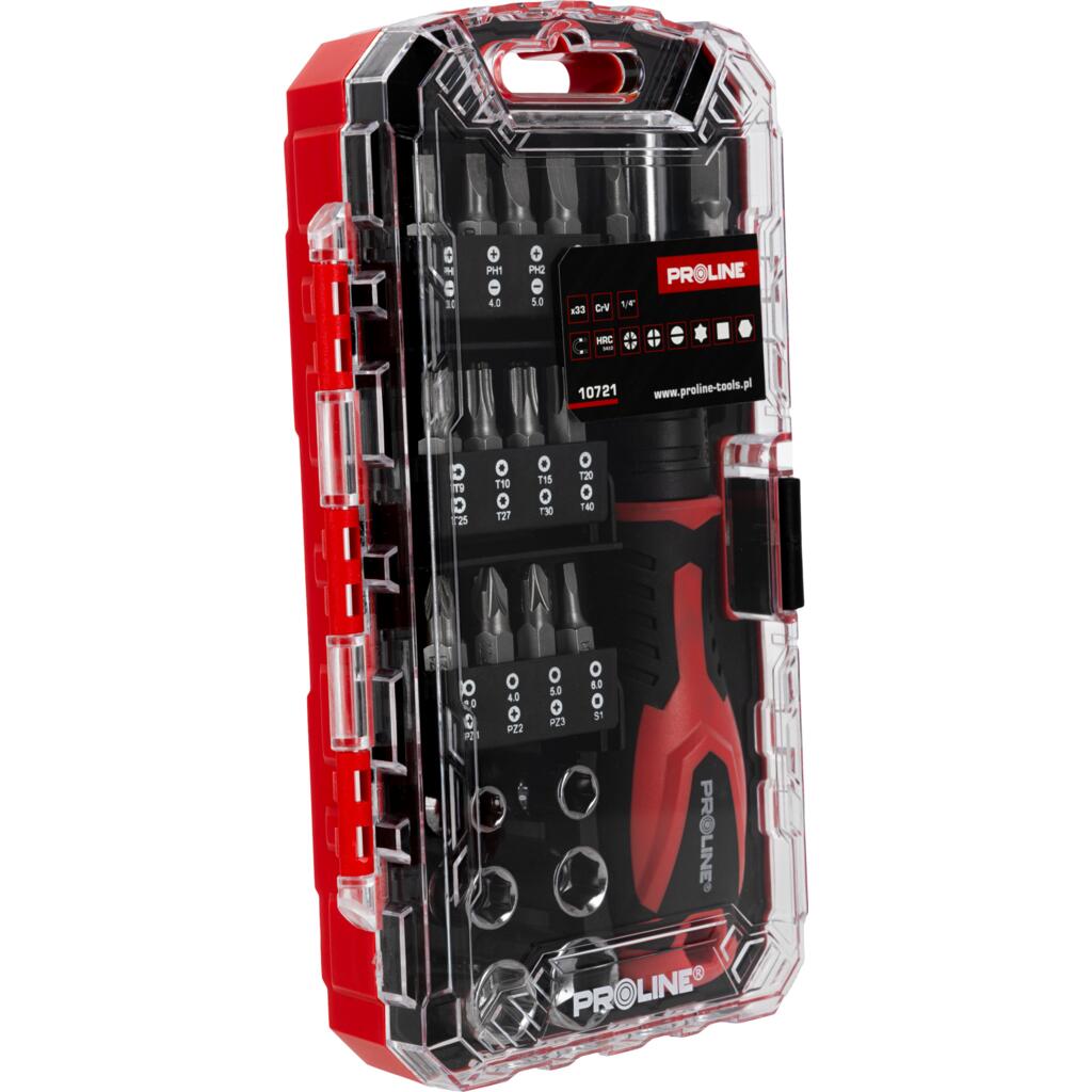 Set varfuri și tubulare cu șurubelniță, 33 piese, biți oțel S2, PROLINE 10721