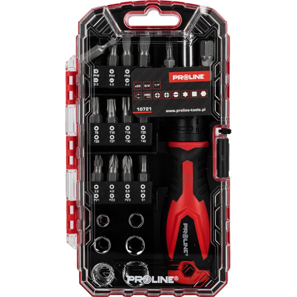 Set varfuri și tubulare cu șurubelniță, 33 piese, biți oțel S2, PROLINE 10721