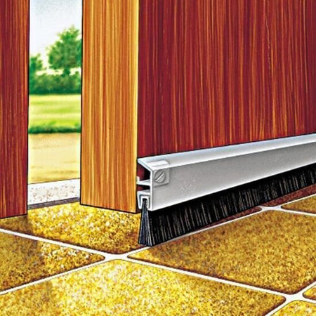 Bandă etanșare pentru ușă din aluminiu, cu perie și șuruburi, ELLEN, 1 m