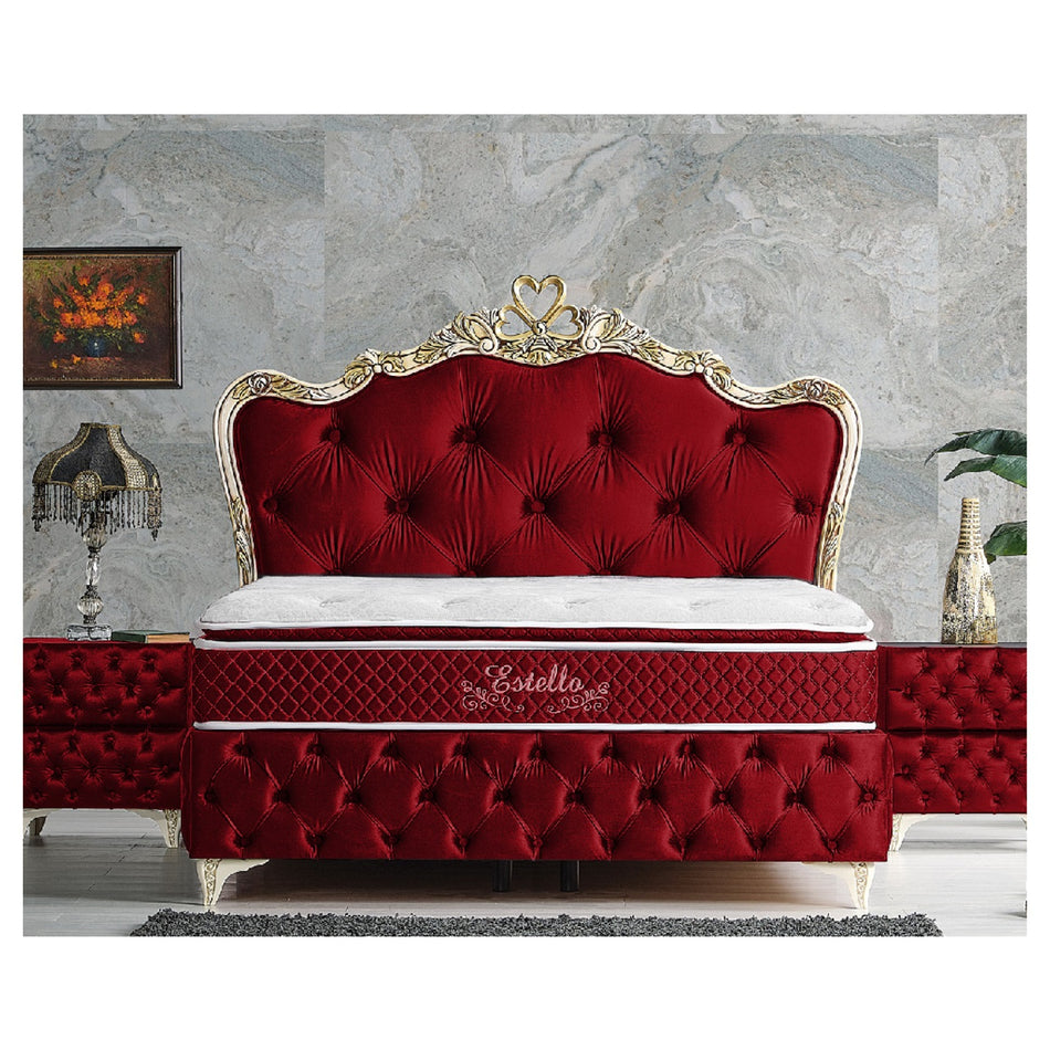 Pat Tapitat Estello Red Cu Saltea Si Lada Depozitare, 1.6x2m