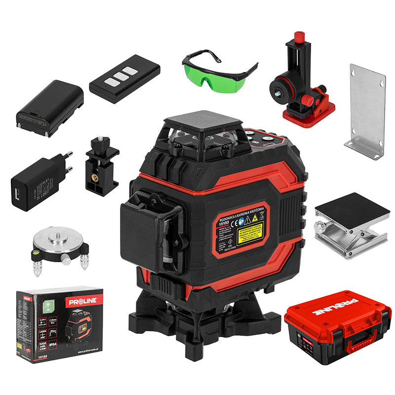 Nivela laser autonivelantă 4D, fascicul verde 25 m, IP54, PROLINE 15193