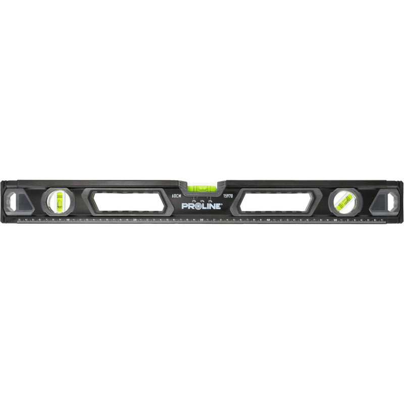 Nivelă premium PROLINE cu mânere și 3 bule, profil aluminiu, precisă