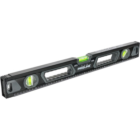 Nivelă premium PROLINE cu mânere și 3 bule, profil aluminiu, precisă
