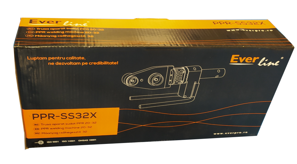 Trusă de lipit țevi PPR Everline de 800 W cu bacuri de 20, 25 și 32 mm și termostat la 270 °C
