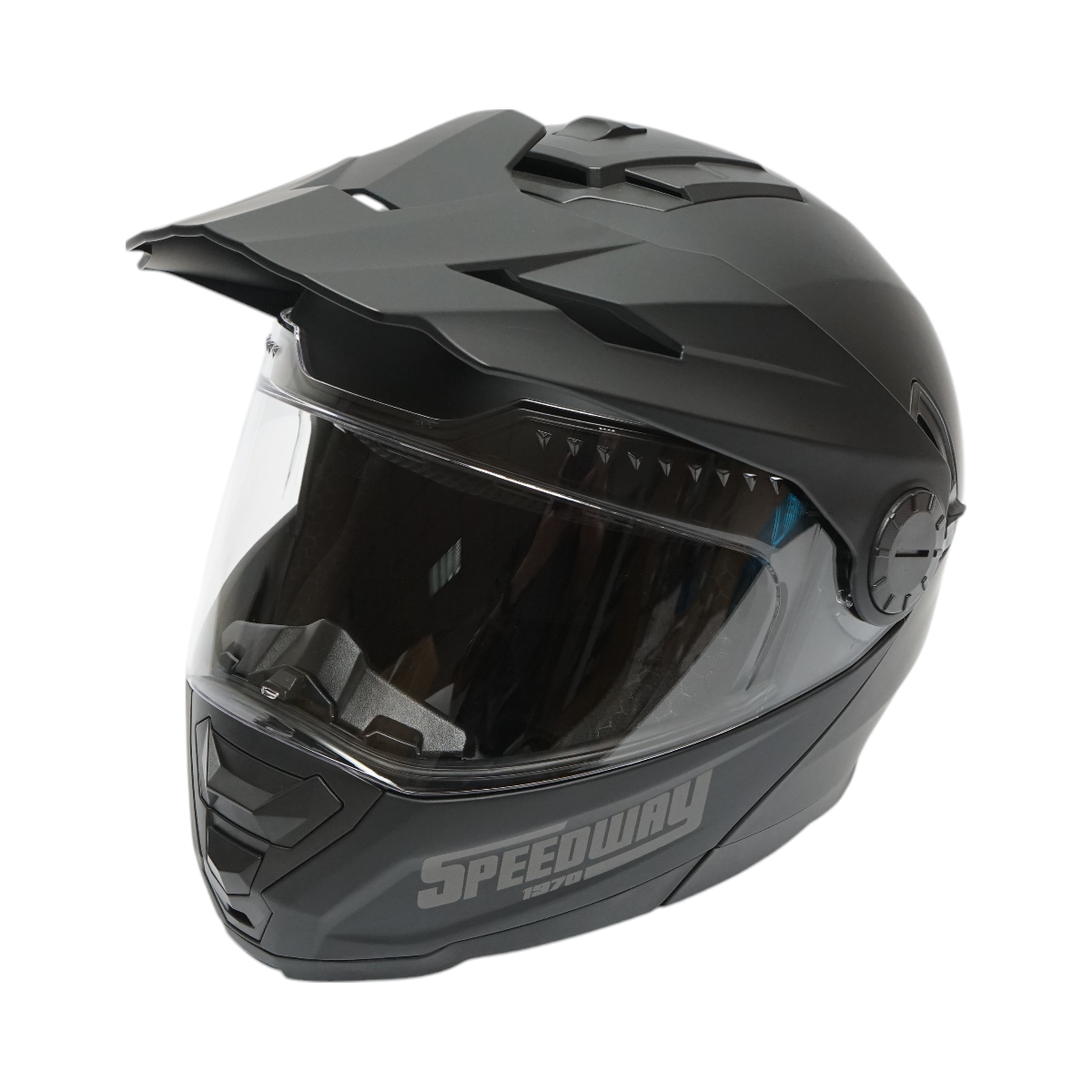 Casca motocross integrala negru mat cu viziera transparenta si ochelari de soare, marimea XL Lion