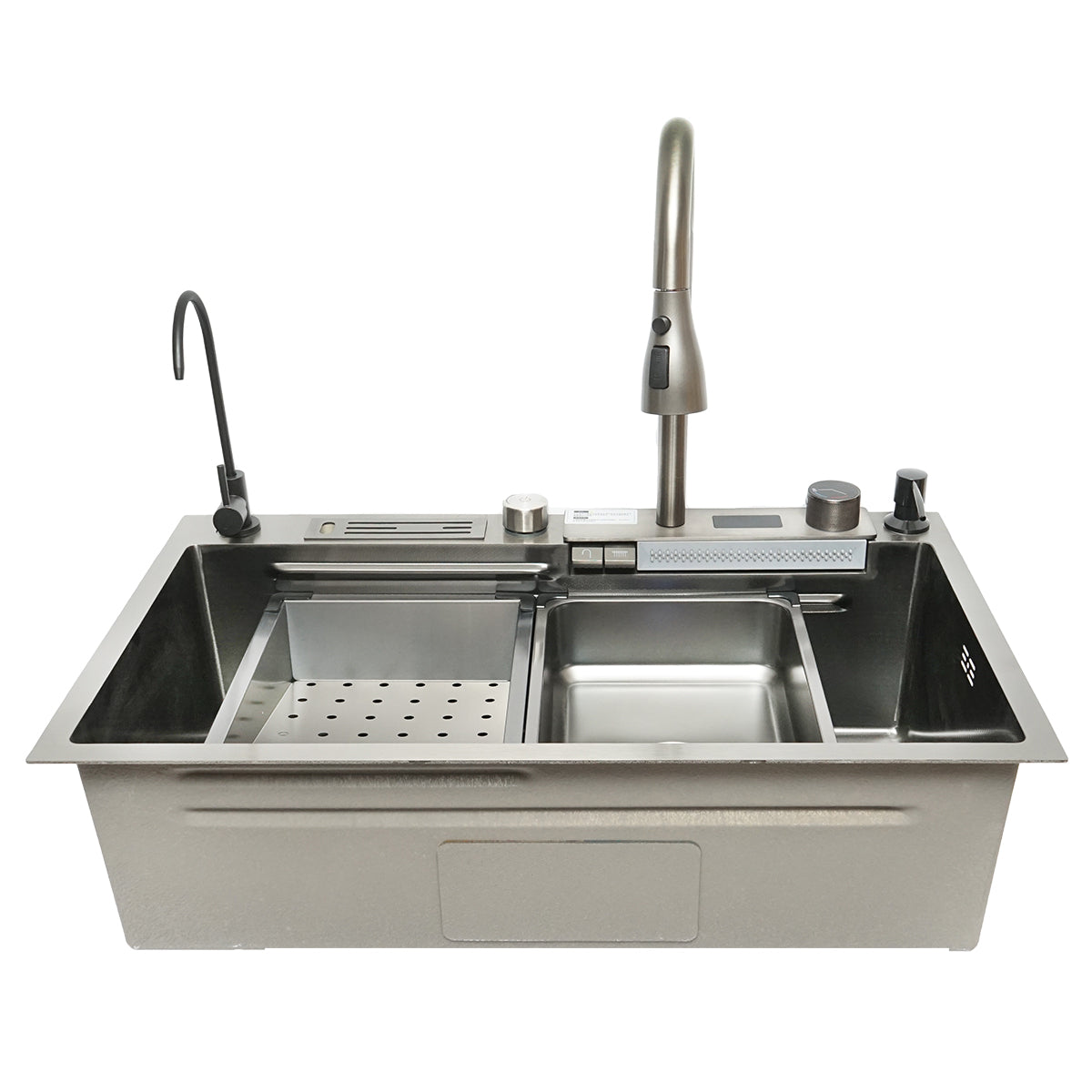 Chiuveta bucatarie multifunctionala, otel inoxidabil, afisaj digital temperatura, spalator pahare, accesorii incluse, dimensiune 75x46cm