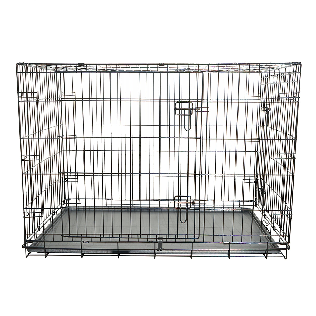 Cusca transport animale pliabila din metal cu 2 usi, tava detasabila si maner 90x60x67cm