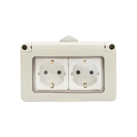 Priza Schuko Dubla Aplicata Pt,mpamantare Si Protectie Ip55, 16a, 250v