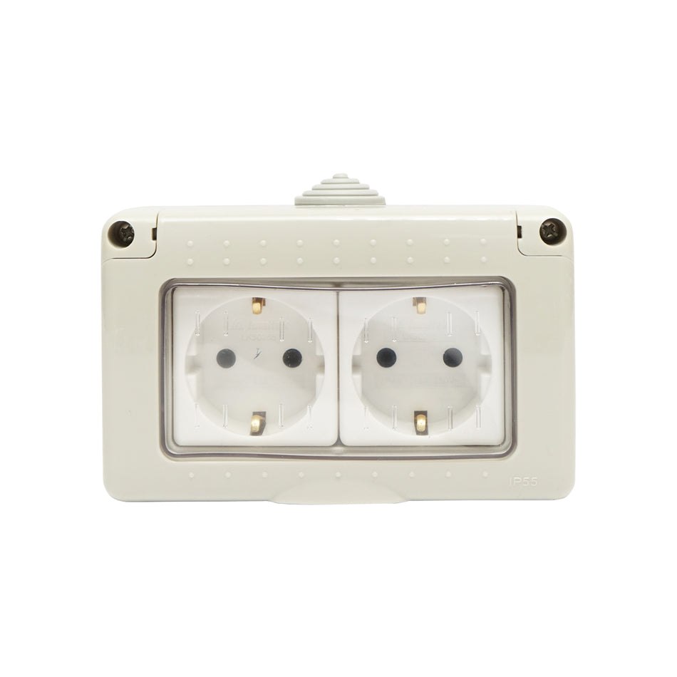 Priza Schuko Dubla Aplicata Pt,mpamantare Si Protectie Ip55, 16a, 250v
