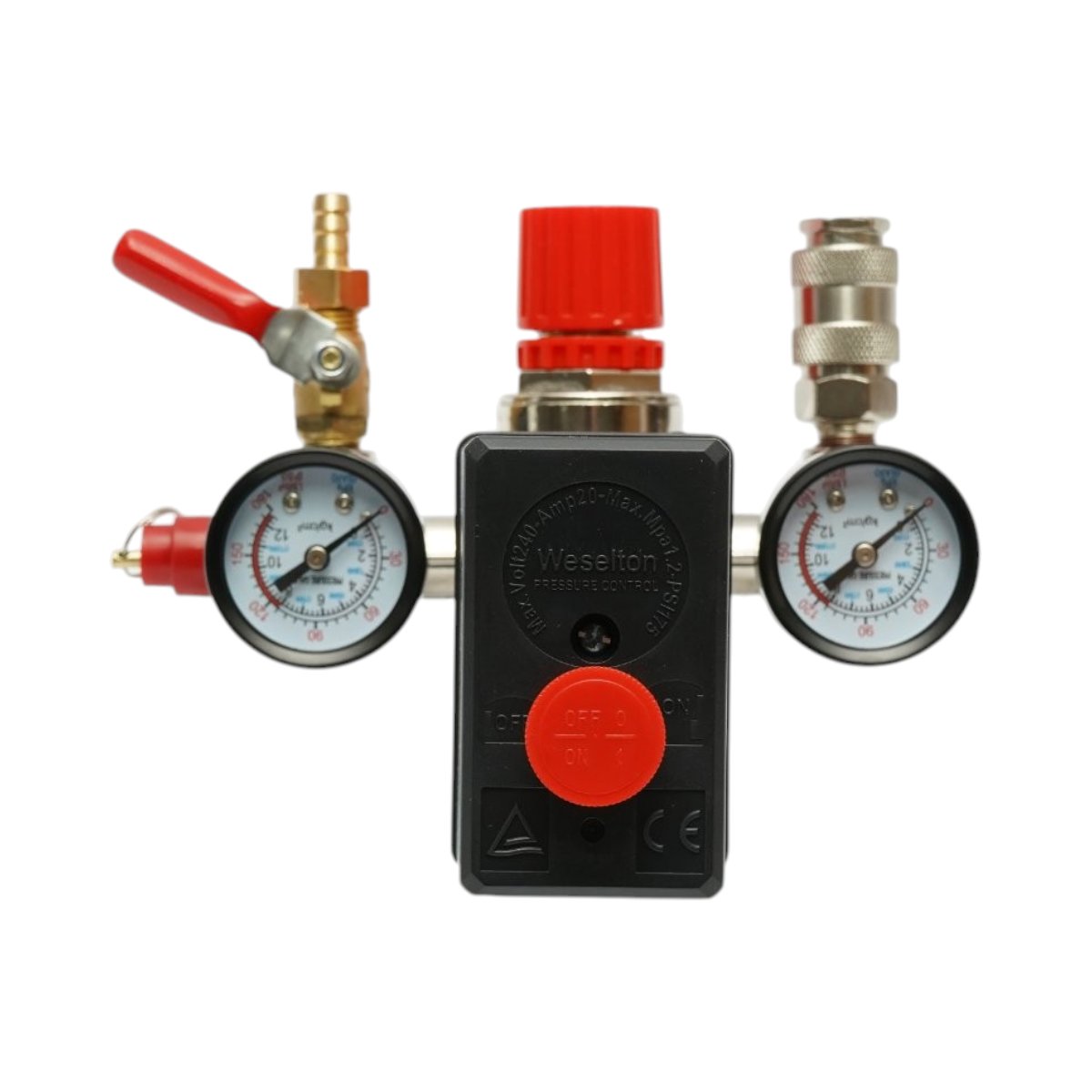 Presostat compresor aer 220V regulator cu 2 manometre 12 bar Breckner Germany BK76309