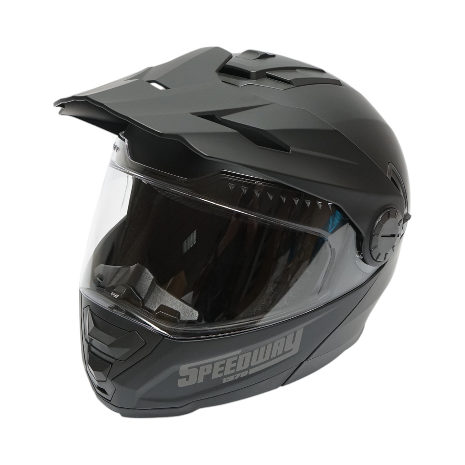 Casca motocross integrala negru mat cu viziera transparenta si ochelari de soare, marimea L Lion