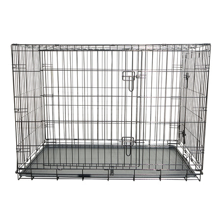 Cusca transport animale pliabila din metal cu 2 usi, tava detasabila si maner 75.5x47x54.5cm