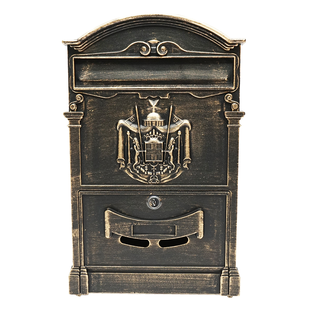Cutie Postala Antic Auriu 410x260x90mm Cu 2 Chei Si Accesorii