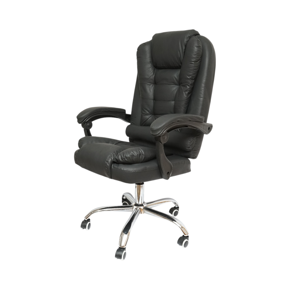 Scaun de birou ergonomic directorial cu suport lombar, piele ecologică neagră, spătar și înălțime reglabile BK99243