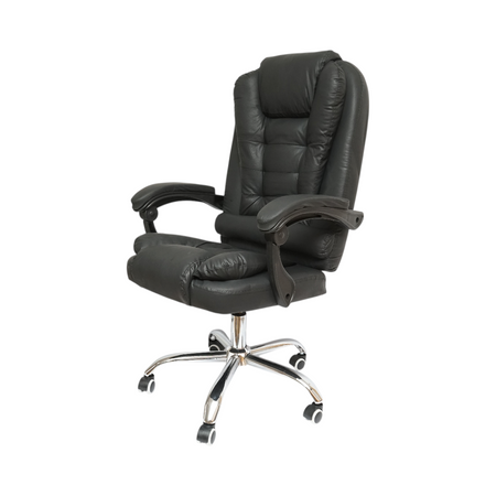 Scaun de birou ergonomic directorial cu suport lombar, piele ecologică neagră, spătar și înălțime reglabile BK99243