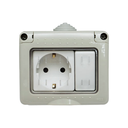 Priza Schuko Simpla Aplicata,16a, 250vsi Intrerupator 10 Ax,250v Ip 55