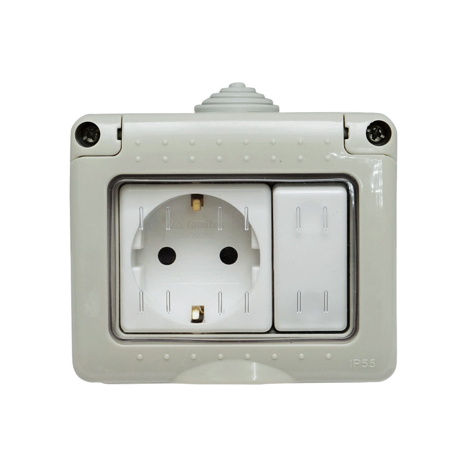 Priza Schuko Simpla Aplicata,16a, 250vsi Intrerupator 10 Ax,250v Ip 55