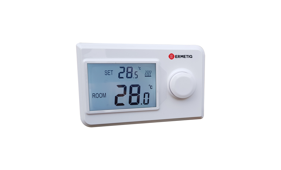 Termostat de ambient neprogramabil cu fir pentru încălzire și climatizare cu afișaj LCD cu iluminare LED