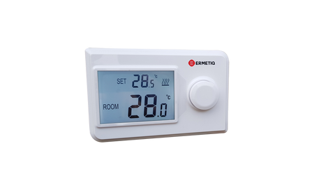 Termostat de ambient neprogramabil cu fir pentru încălzire și climatizare cu afișaj LCD cu iluminare LED