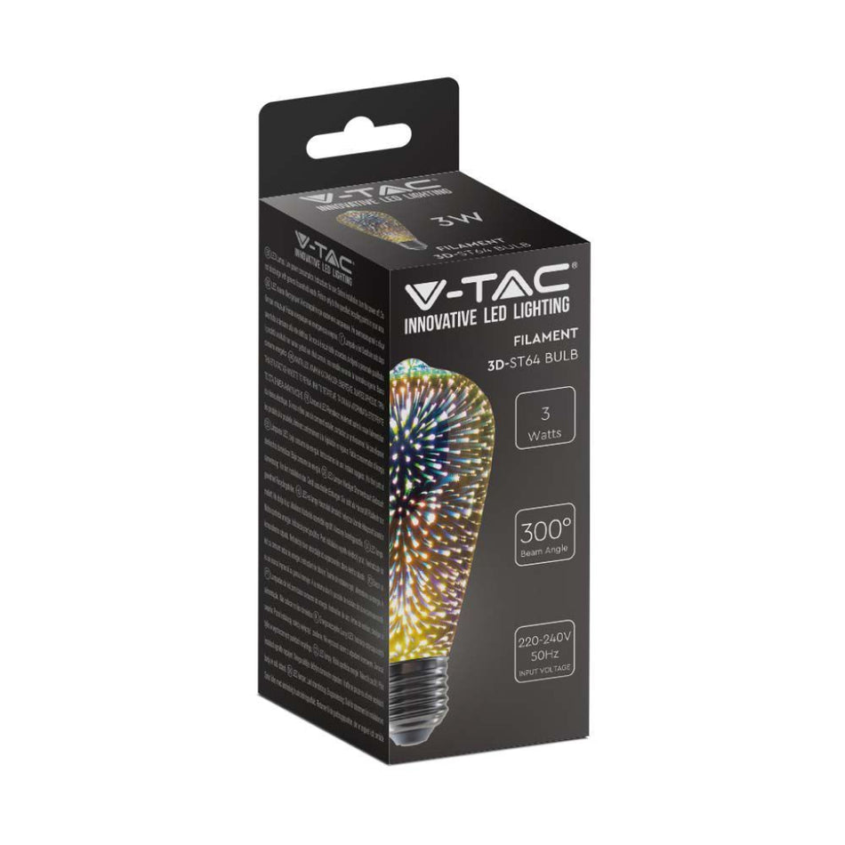 Bec LED Filament E27 ST64 3W Alb cald V-TAC